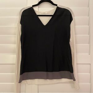 Bailey 44 V Neck Colorblock Long Sleeved Blouse White Black Size XS